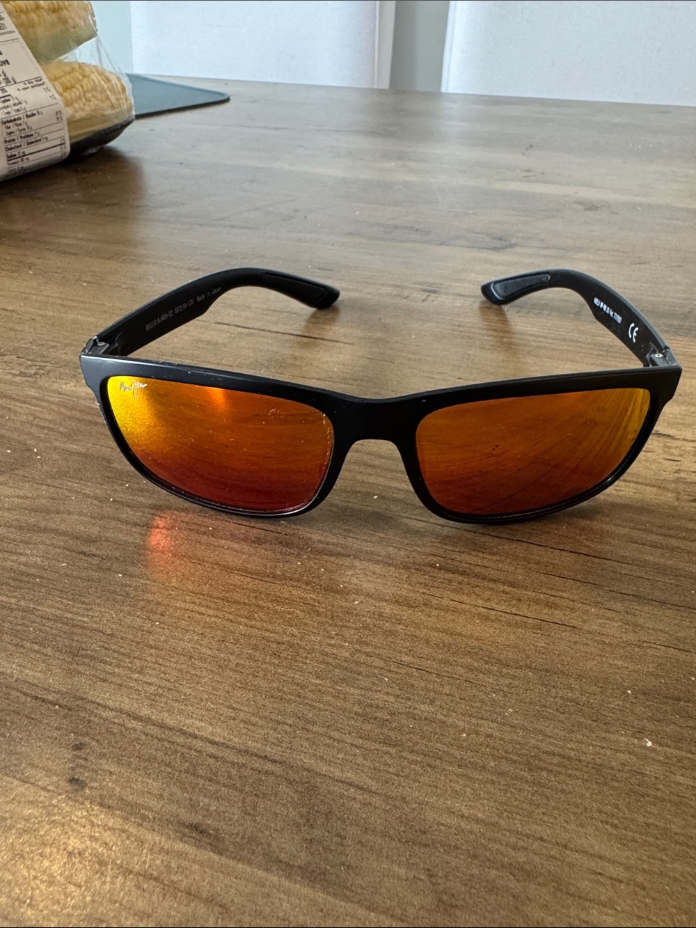 Maui Jim Men's Black Frame Sunglasses with Orange Mirrored Lenses